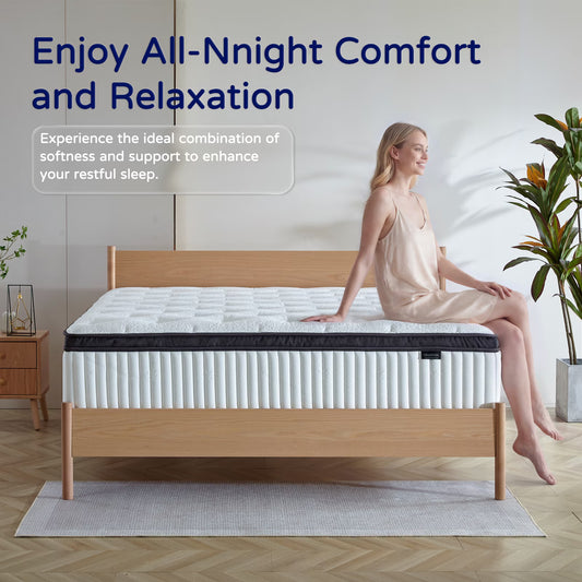 Queen Mattress - 12 inch Hybrid Mattress Queen Size in a Box, Memory Foam Mattress with Pocket Springs, Medium Firm, Pressure Relief & Motion Isolation, CertiPUR US Certified