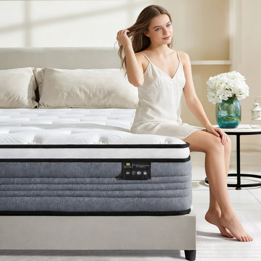 Giovanly 12 inch Hybrid Mattress Full Size Medium Firm, Memory Foam and Individually Wrapped Pocket Coils Mattresses with Motion Isolation & Edge Support, Mattress in a Box, CertiPUR-US Certified