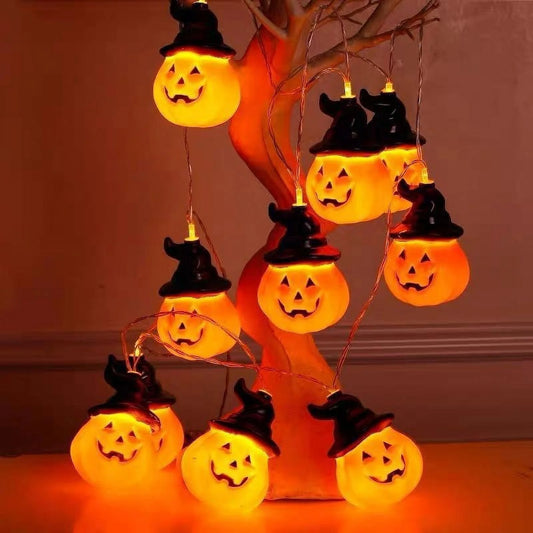 Halloween Pumpkin String Lights with Witch Hat, 20 LED 16.4FT 8 Modes Timer 3D Waterproof Orange Jack-O-Lantern Battery Operated Flickering Lights for Indoor Outdoor Decor Party Decorations