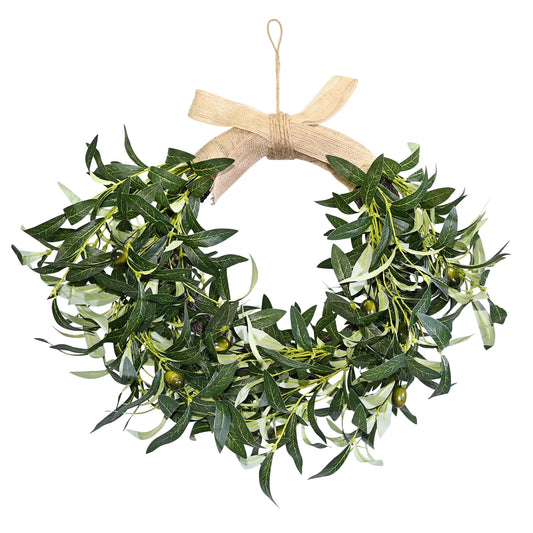 22" Heart Shaped Artificial Olive Leaf & Fruit Wreath - Realistic Green Olive Branches with Spring Floral Accents, Farmhouse Wall Door Wedding Arch Window Hanging for Indoor Outdoor Garden Decor