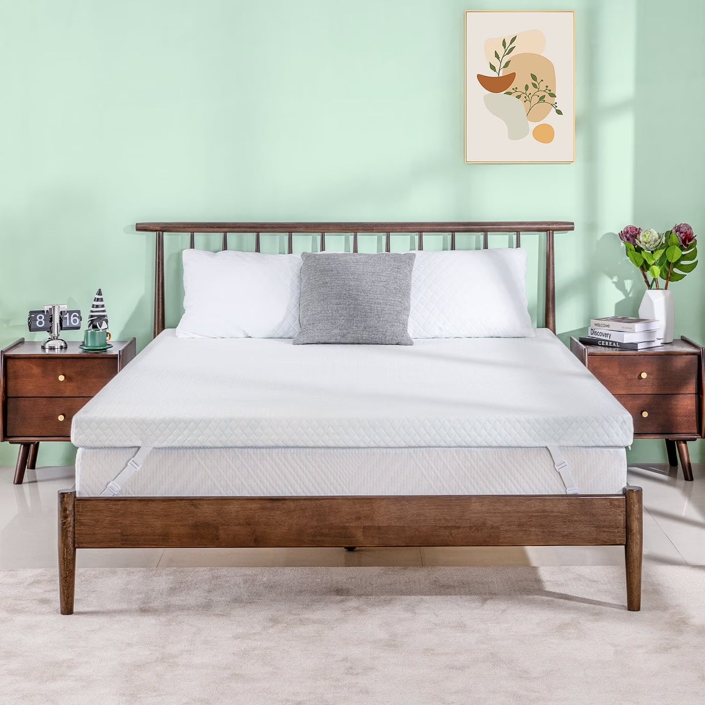 EGOHOME 2 inch Queen Mattress Topper, Cooling Gel Memory Foam Topper with Removable Cover, Non-Slip Design