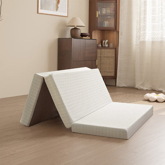 EGOHOME 4 inch Queen Size Tri-Folding Memory Foam Mattress, Portable Guest Bed in a Box