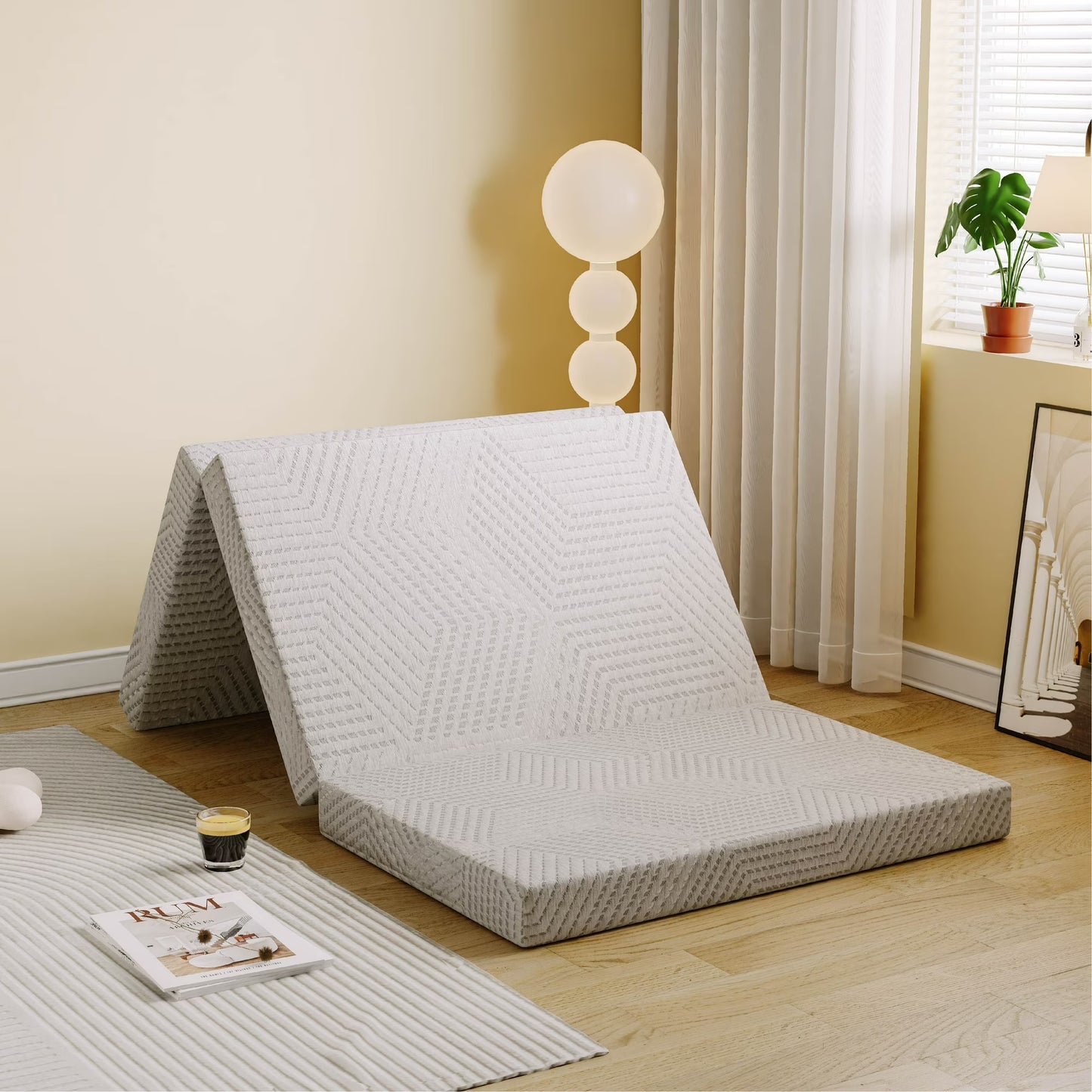 EGOHOME 4 inch Tri Folding Memory Foam Mattress, Portable Guest Bed, Twin XL Size