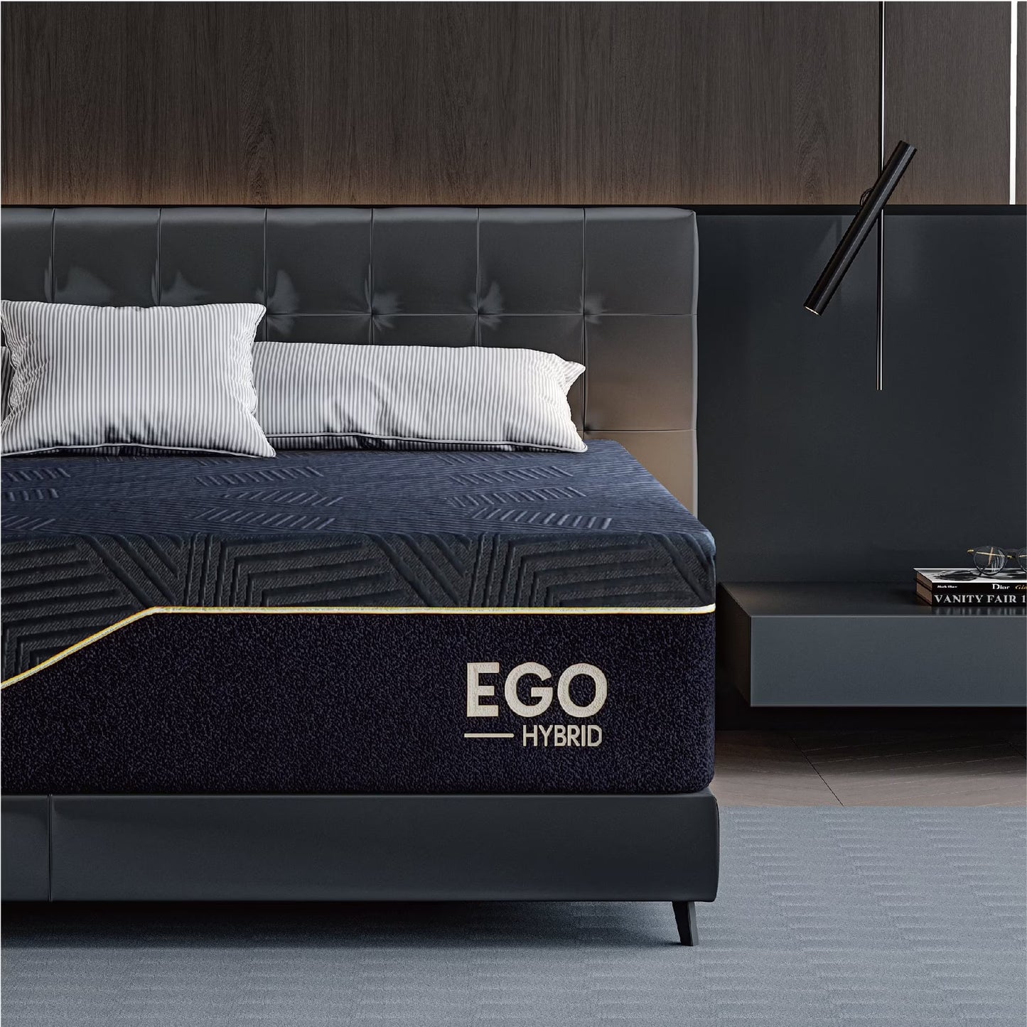 EGOHOME Black 14 inch Hybrid Mattress, King Size Memory Foam Mattress, Pocket Spring