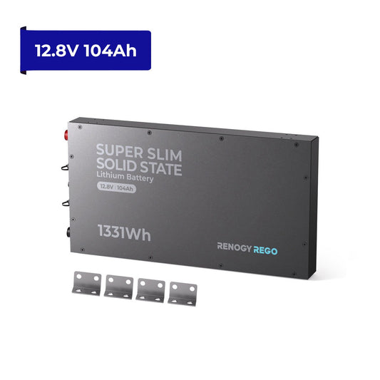 REGO 12.8V 104Ah Super Slim Solid State Lithium Iron Phosphate Battery, Enhanced Safety with Solid-State Technology, Reliable Freeze-Resistant Charging for Off-Grid Adventures