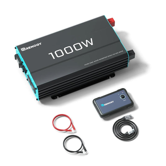 Renogy Pure Sine Wave Inverter 1000W, DC 12V to AC 120V, Built-in 5V/2.1A USB Port, Hardwire Port, 16.4FT Remote Controller