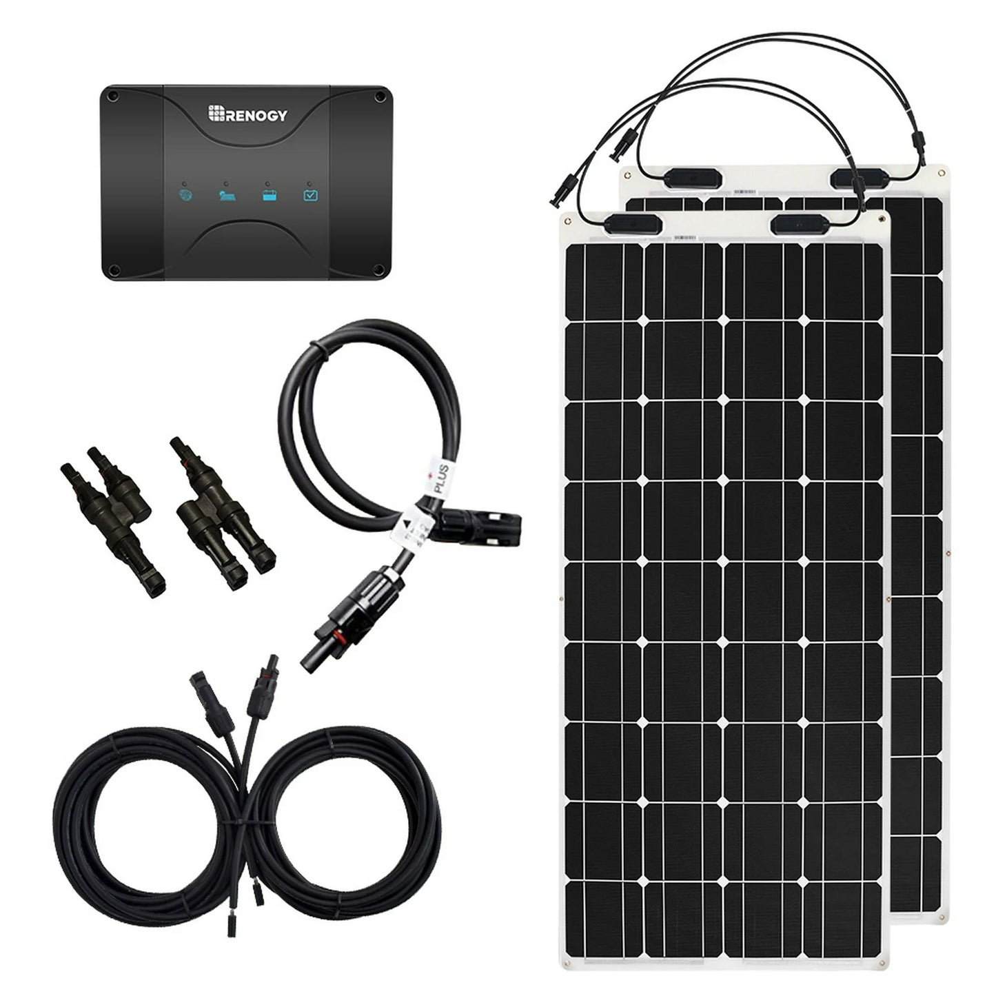 Renogy 200 Watt 12 Volt Flexible Kit with 2Pcs 100W Monocrystalline Panel 50A MPPT Dual Battery Charging Controller for Uneven Surfaces, 200W 12V Flex Solar Bundle