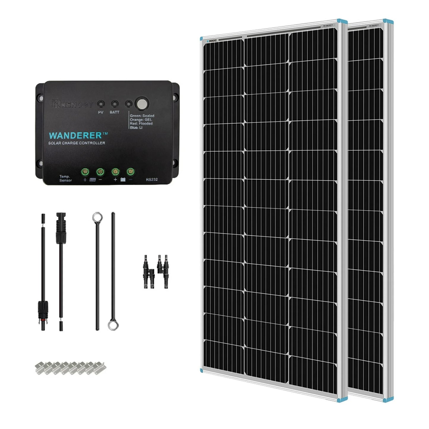 Renogy 200 Watt 12 Volt Monocrystalline Solar Panel, 30A PWM Charge Controller, Starter Kit for RV, Boats, Trailer, Camper, Marine, Off-Grid System