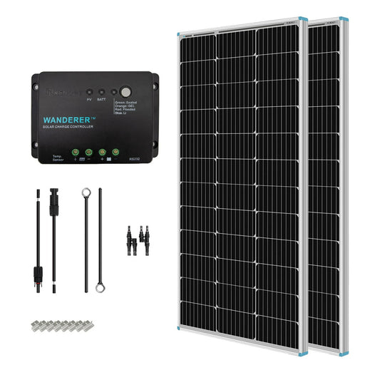 Renogy 200 Watt 12 Volt Monocrystalline Solar Panel, 30A PWM Charge Controller, Starter Kit for RV, Boats, Trailer, Camper, Marine, Off-Grid System