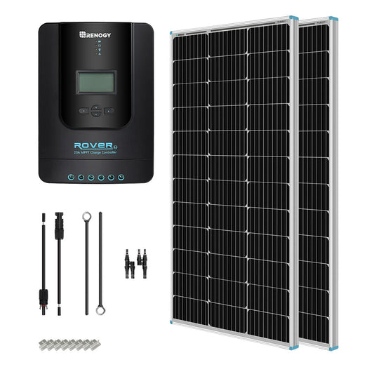 Renogy 200W 12V Monocrystalline Solar Panel Kit, 40A MPPT Controller, Mounting Z Brackets, Tray Cable, Adaptor Kit, RV Solar Charging, Off-Grid System