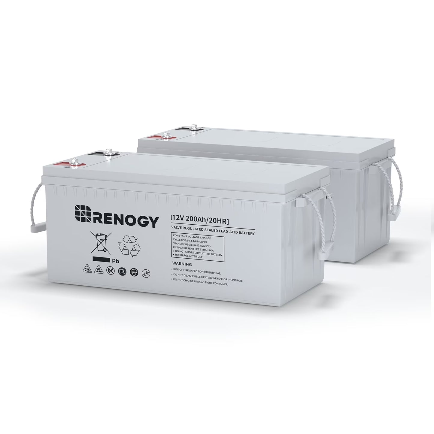 Renogy 2Pack Deep Cycle AGM Battery 12 Volt 200Ah, 2000A Max Discharge Current, Safe Charge Most Home Appliances for RV, Camping, Cabin, Marine and Off-Grid System, Maintenance-Free