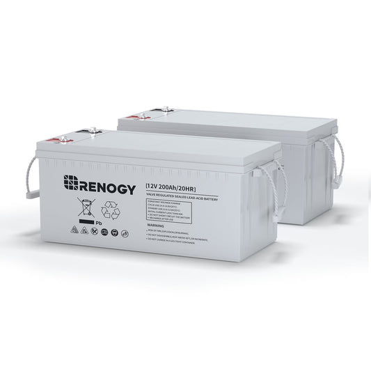 Renogy 2Pack Deep Cycle AGM Battery 12 Volt 200Ah, 2000A Max Discharge Current, Safe Charge Most Home Appliances for RV, Camping, Cabin, Marine and Off-Grid System, Maintenance-Free