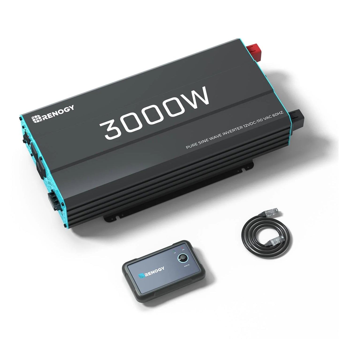 Renogy 3000W Pure Sine Wave Inverter, DC 12V to AC 120V, Built-in 5V/2.1A USB, AC Hardwire Port, 16.4FT Remote Controller