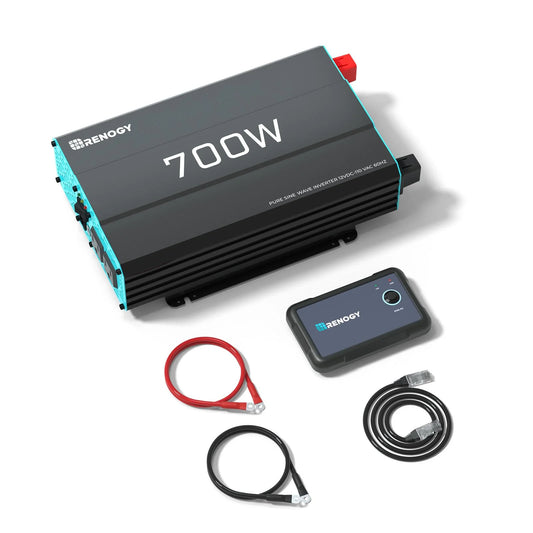 Renogy Pure Sine Wave Inverter 700W, DC 12V to AC 120V, Built-in 5V/2.1A USB Port, AC Hardwire Port, 16.4FT Remote Controller