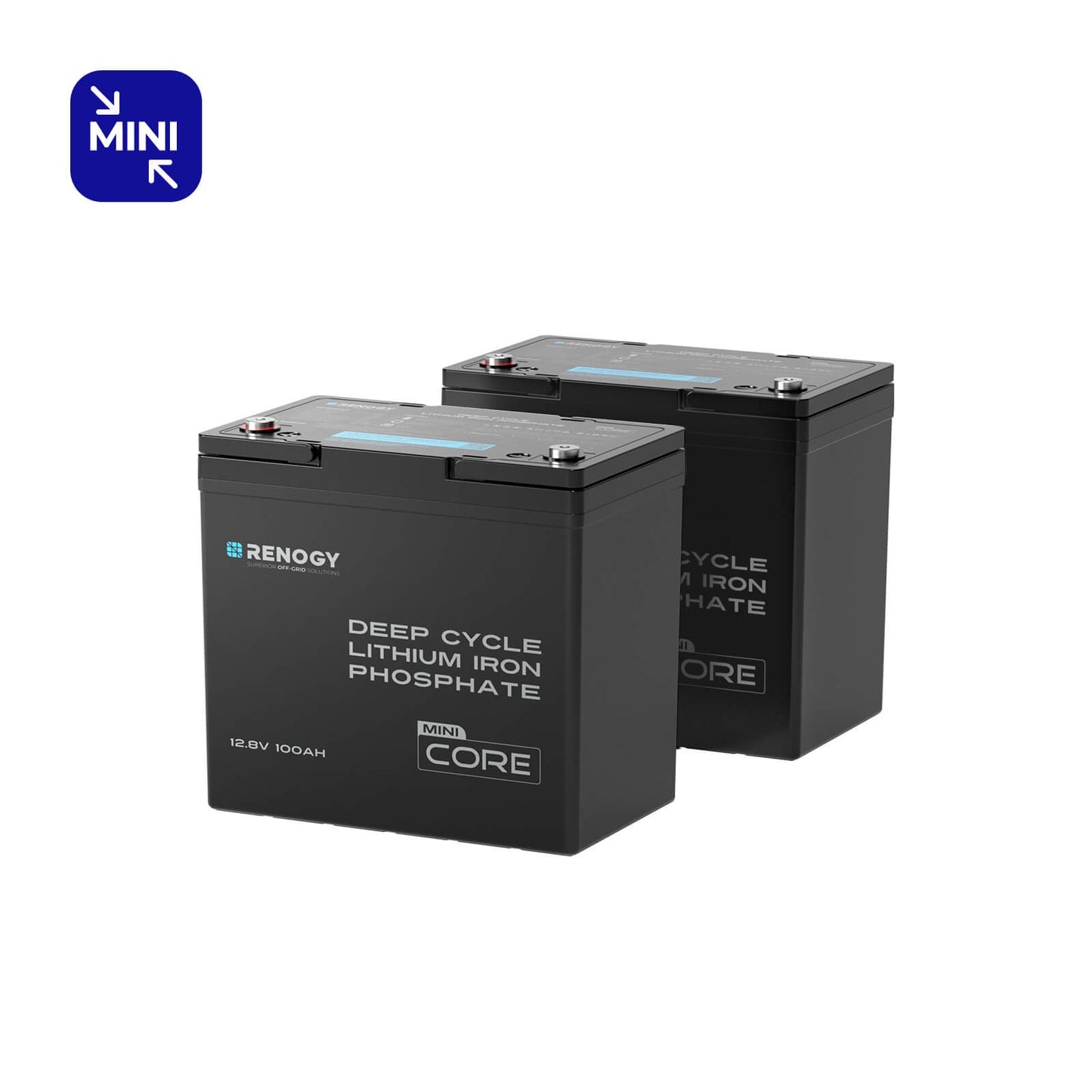 Renogy Core Mini 12V 100Ah LiFePO4 Lithium Battery 2Pack, Ultra-Compact Size 5000+ Deep Cycle 100A BMS for RV, Marine, Solar System