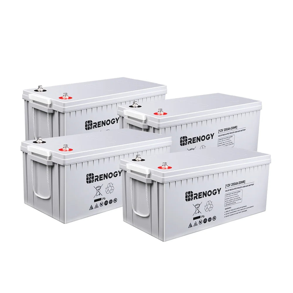 Renogy Deep Cycle AGM Battery 12 Volt 200Ah for RV, Solar, Marine, and Off-grid Applications, 4 Pcs