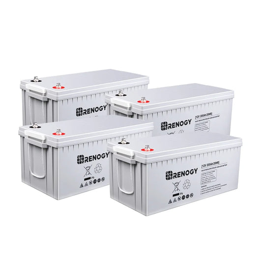 Renogy Deep Cycle AGM Battery 12 Volt 200Ah for RV, Solar, Marine, and Off-grid Applications, 4 Pcs