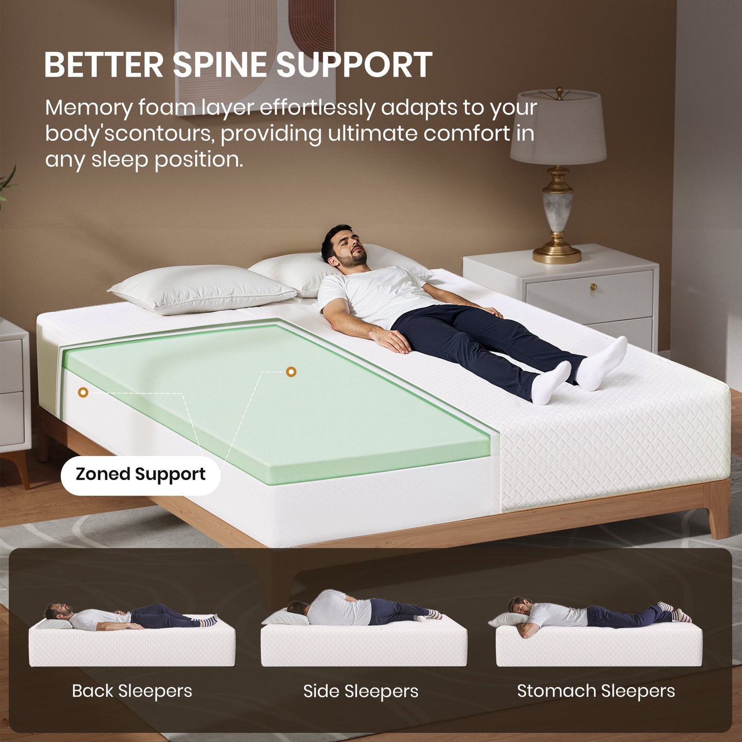Subfun 10" Twin Gel Memory Foam Mattress, CertiPUR-US Certified, Orthopedic Support for Back Pain, Cooling Tech, Medium Firm