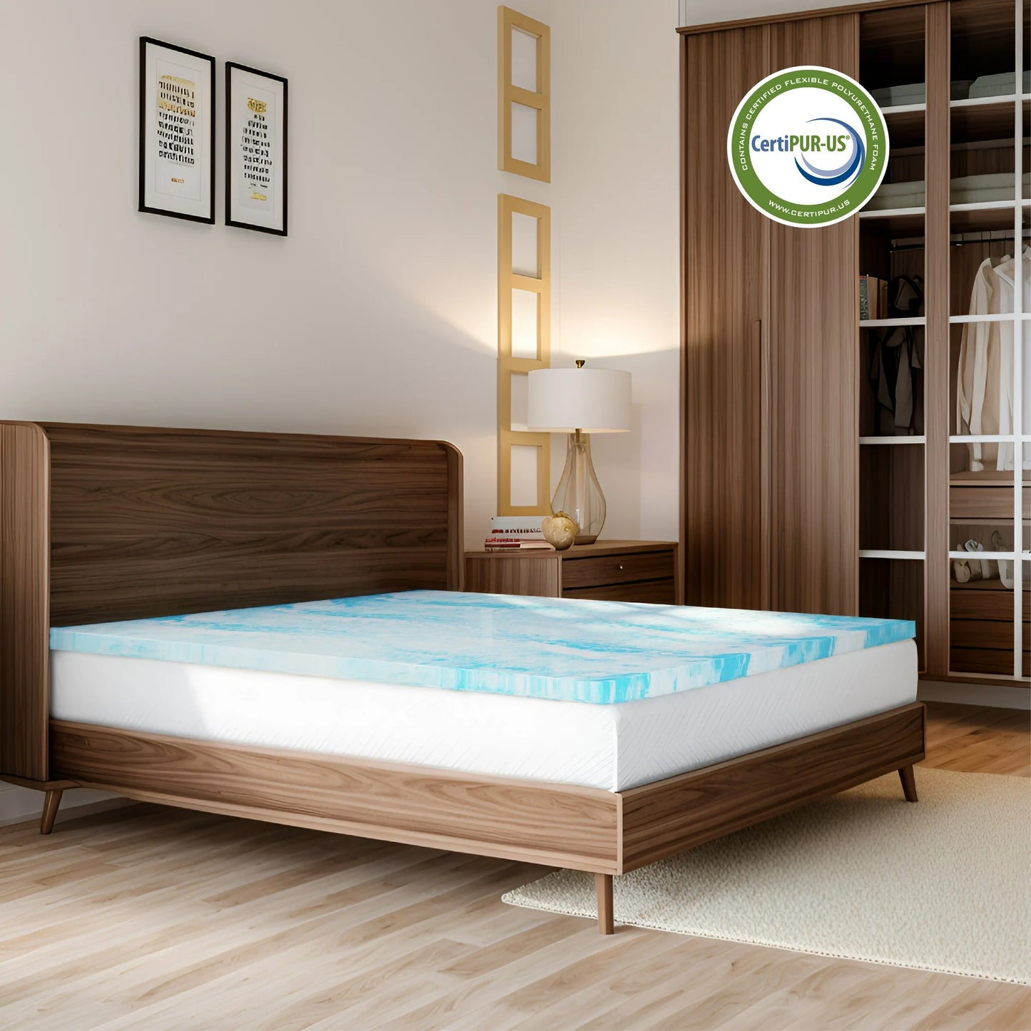 Arctus 3 inch Twin Size Memory Foam Mattress Topper, Blue