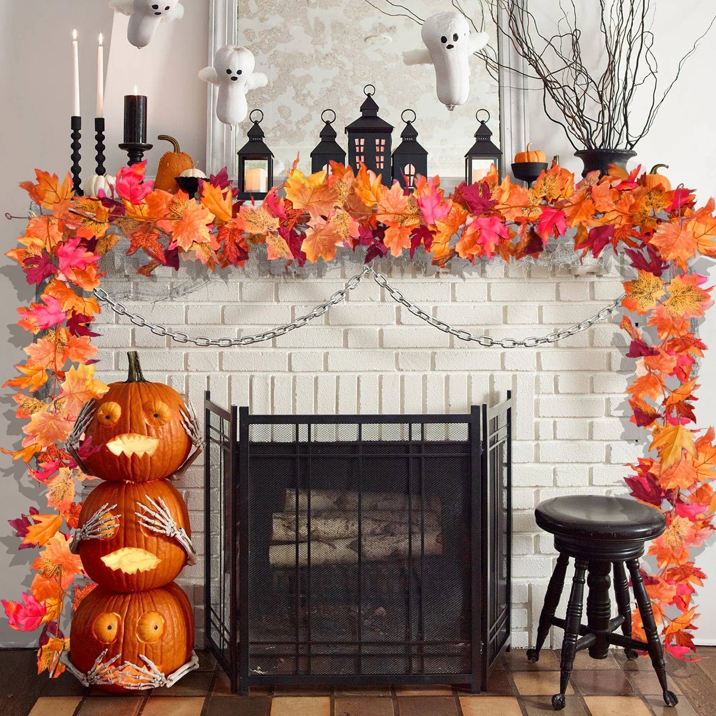 simeccom 3PCS Fall Maple Leaves Garland, Party 5.6Ft Artificial Maple Leaf Autumn Garland Hanging Vines Table Front Door Thanksgiving Decorations