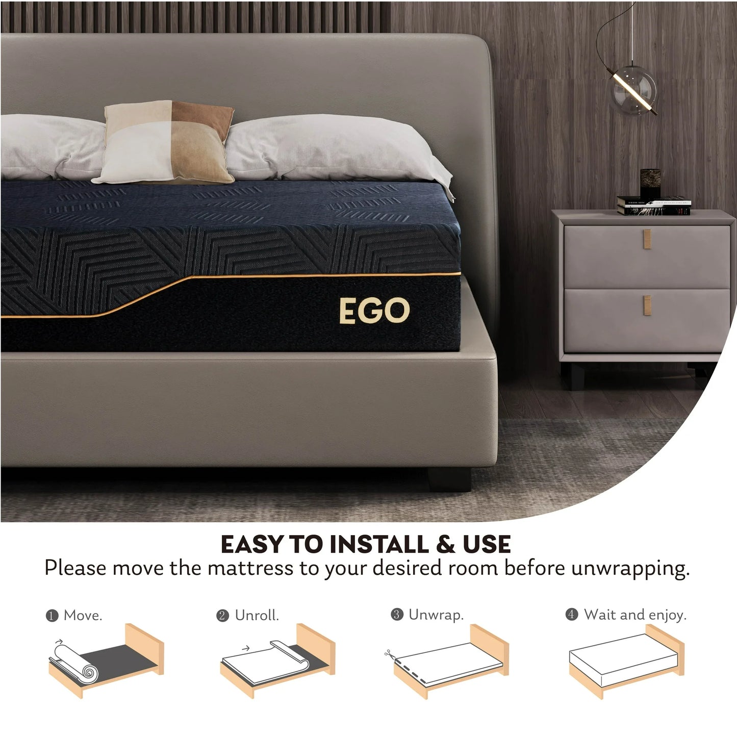 MLILY Ego Black Firm Cooling Gel Memory Foam Mattress, 14 inch Cal King Size Mattress in a Box
