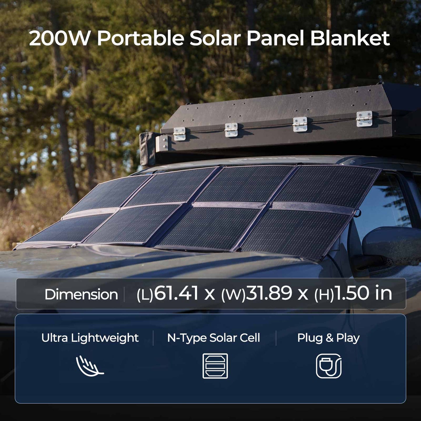 Renogy 200W Solar Panel Blanket 16BB N-type, 25% High Efficieny for Power Station Off Grid, Lightweight Ultra-Thin Only 4 kgs/8.82 lbs