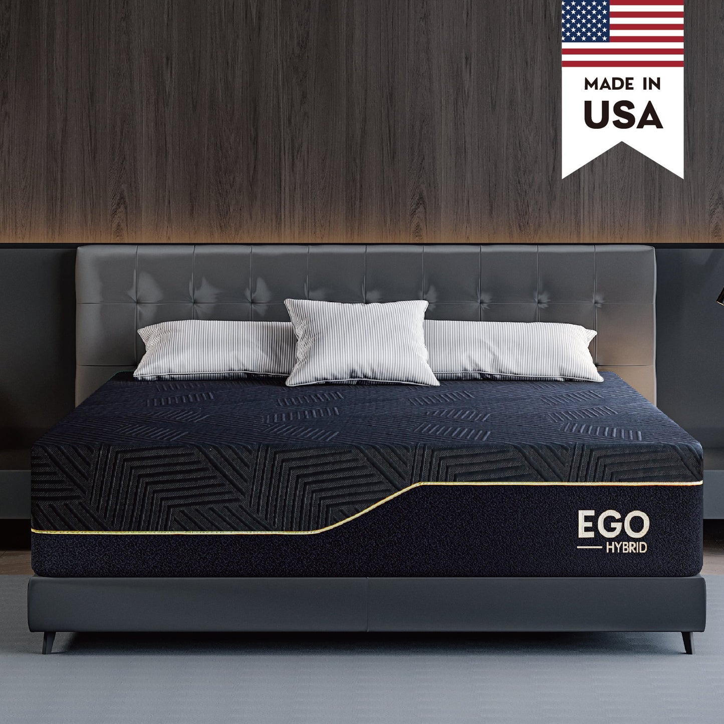 EGOHOME Black 14 inch Hybrid Mattress, King Size Memory Foam Mattress, Pocket Spring