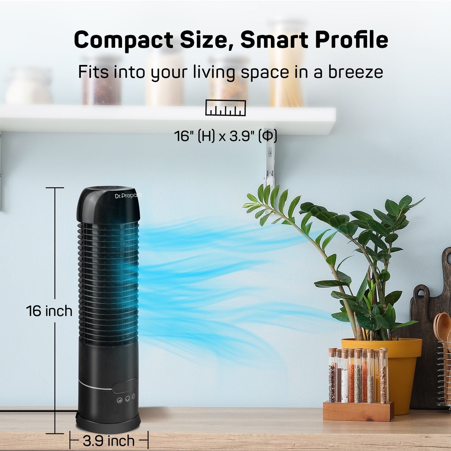 Dr. Prepare 16" Oscillating Tower Fan, Portable Desk Fan with Touch Buttons LED Screen