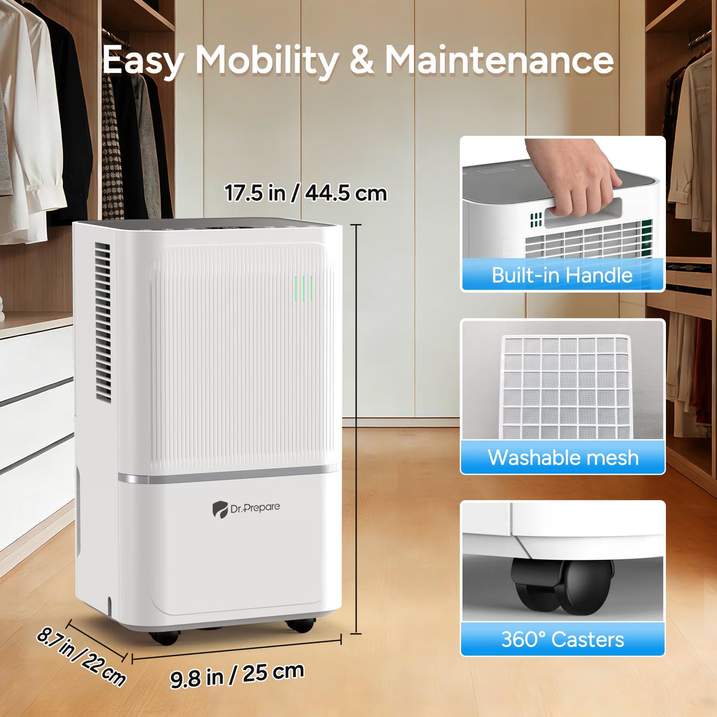 2600 Sq.Ft Dehumidifier for Home Max 38 Pints, Large Room with Drain Hose, Intelligent Humidity Control, Dry Clothes, 3 Modes, Sleep Mode, 24H Timer
