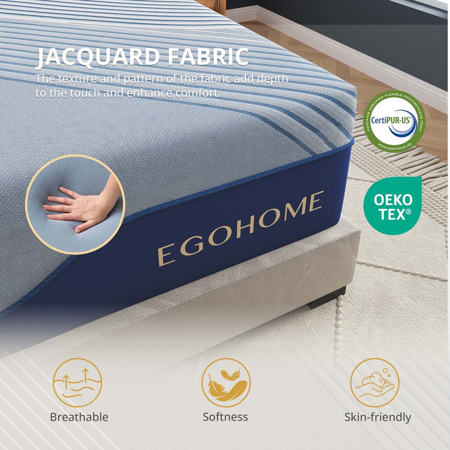 EGOHOME Elysian 14 inch Mattress, Cal King Size Memory Foam Mattress