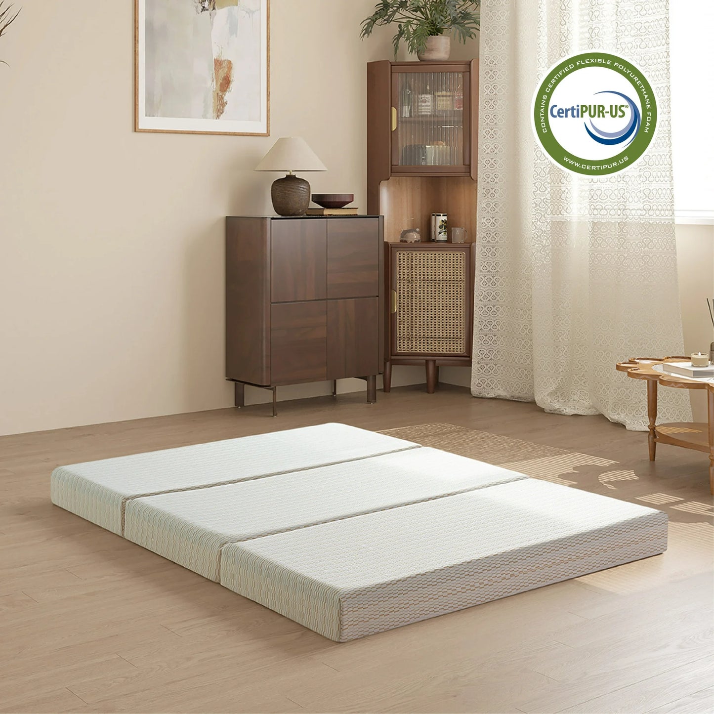 EGOHOME 4 inch Queen Size Tri-Folding Memory Foam Mattress, Portable Guest Bed in a Box