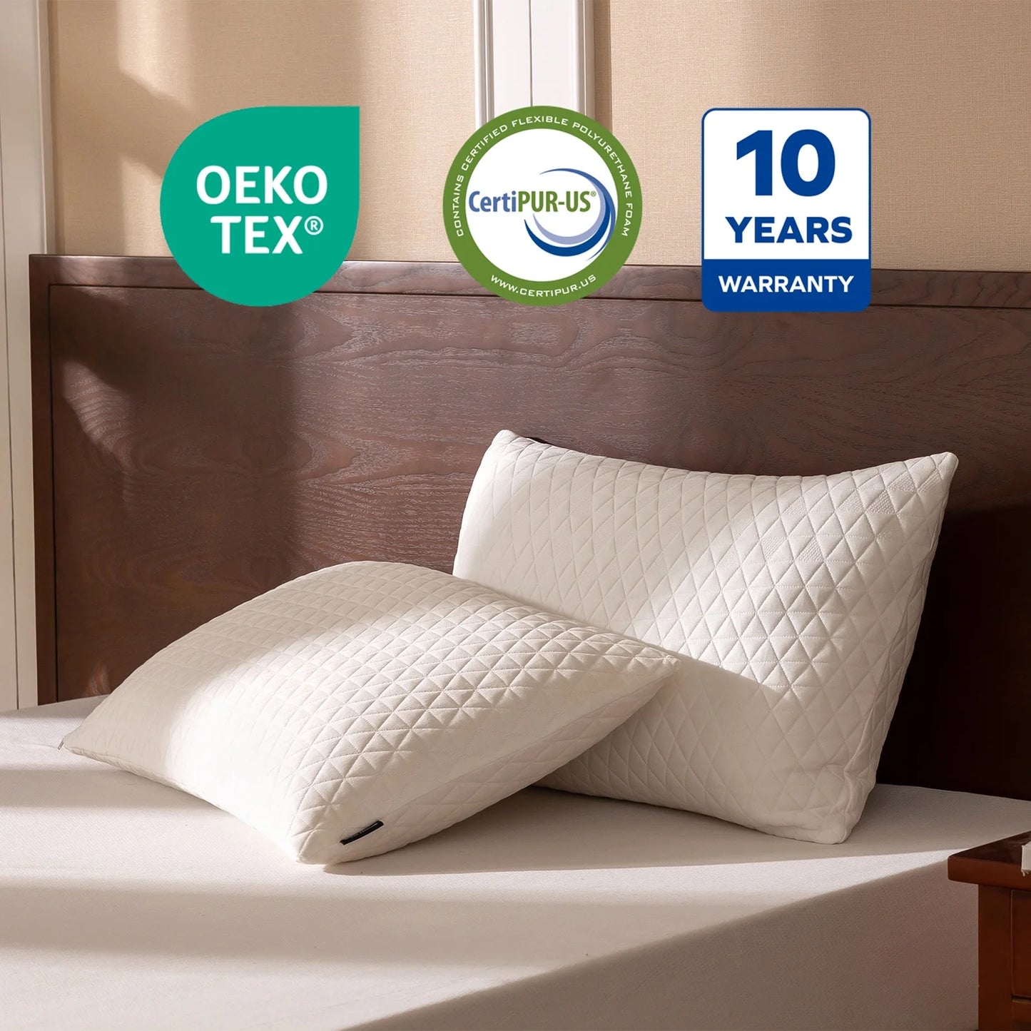 EGO HOME 2-Pack Bed Pillows, Shredded Memory Foam Pillows Set of 2, Standard Queen