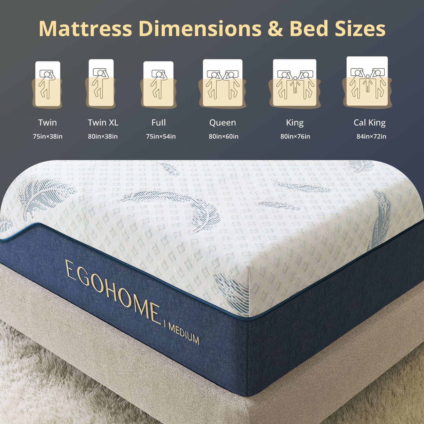 EGOHOME Blue 10 inch Queen Mattress with Cooling Gel Memory Foam, Mattress in a Box, Fiberglass Free for Pressure Relief and Motion Isolation, Medium Firm