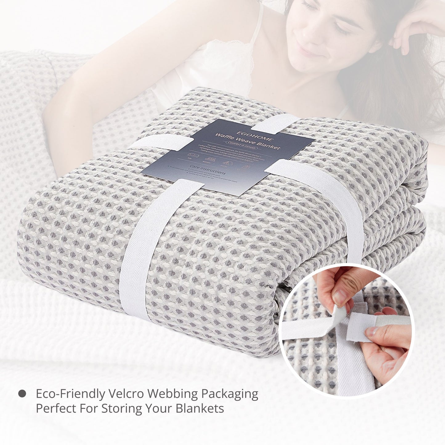 EGOHOME Waffle Blanket-100% Cotton Lightweight Oversize Yarn Dyed Bed Blanket for All Seasons, Sleet Throw