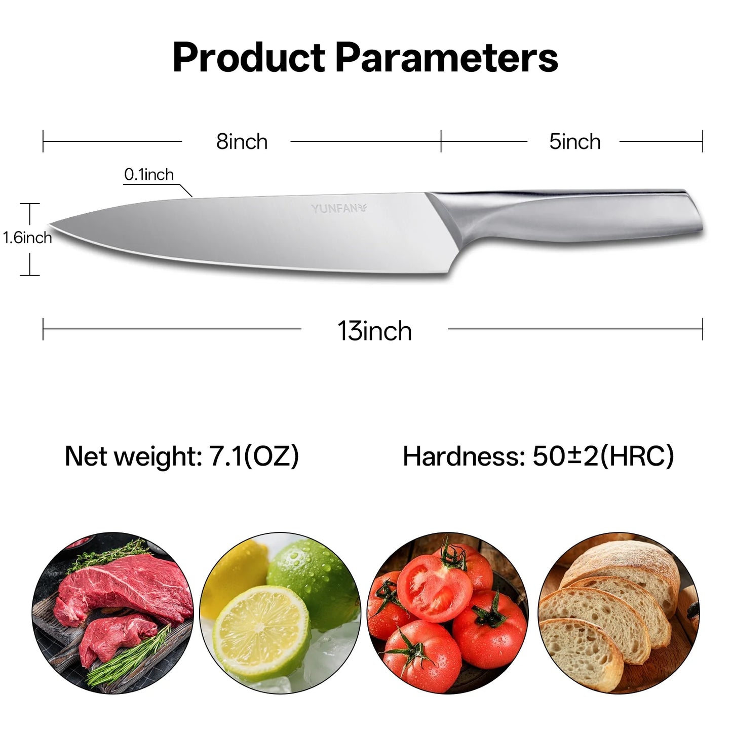 Yunfan Professional Kitchen Knives, Sharp Knives for Kitchen High Carbon Stainless Steel, Sliver