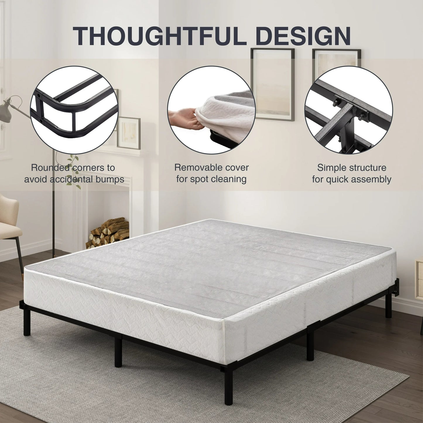 Arctus 9" Twin Box Spring, Metal Mattress Foundation, Fabric Cover Included, Easy Assembly
