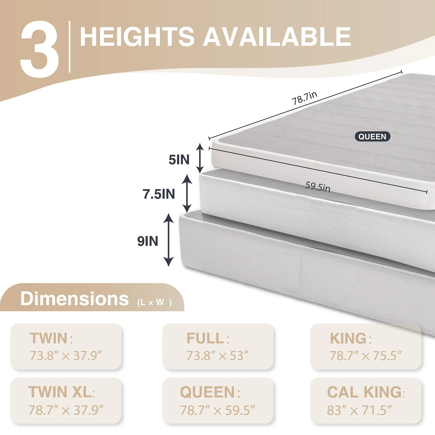 Arctus 9" Twin Box Spring, Metal Mattress Foundation, Fabric Cover Included, Easy Assembly