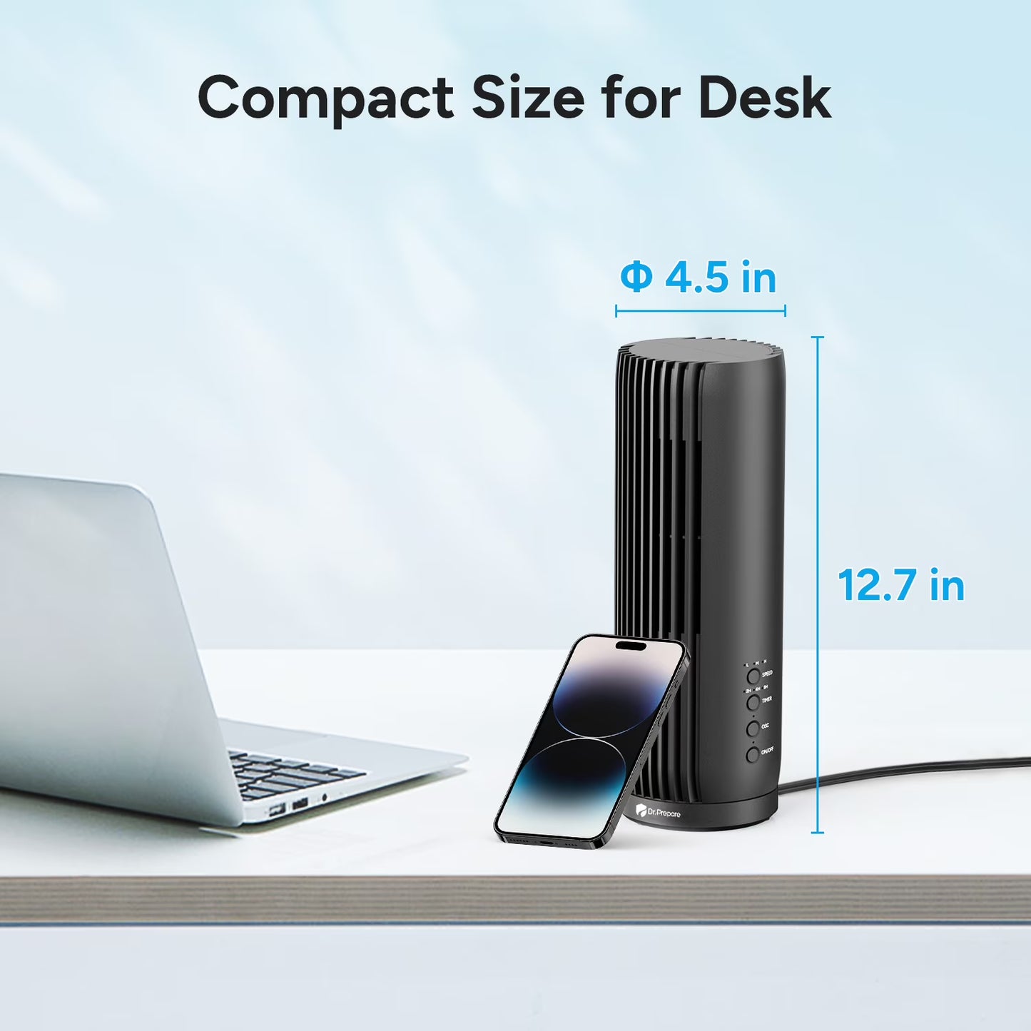 Dr. Prepare 12.7" Bladeless Tower Desk Fan with Remote, Quiet 28 dB Table Fan for Bedroom