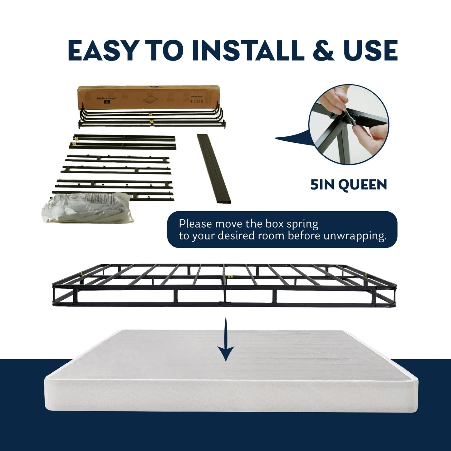 EGOHOME 5 inch Twin Size Metal Box Spring, Easy Assembly Mattress Foundation