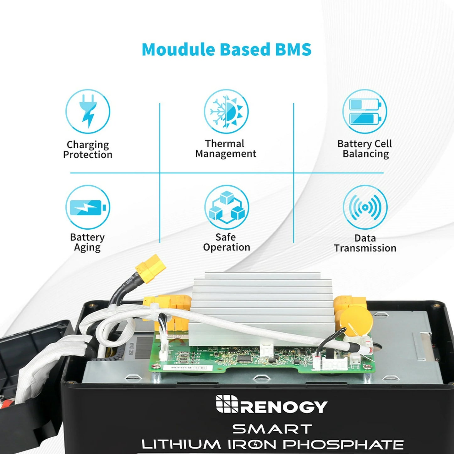 Renogy Smart Lithium-Iron Phosphate Battery 12V 100Ah w/Self-Heating Function for RV, Solar, Marine, and Off-grid Applications