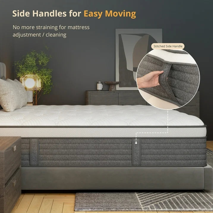 EGOHOME Full Size Mattress in a box 14" Hybrid with Pocketed Springs, Medium, Pressure Relief, Reinforced Edge with handles