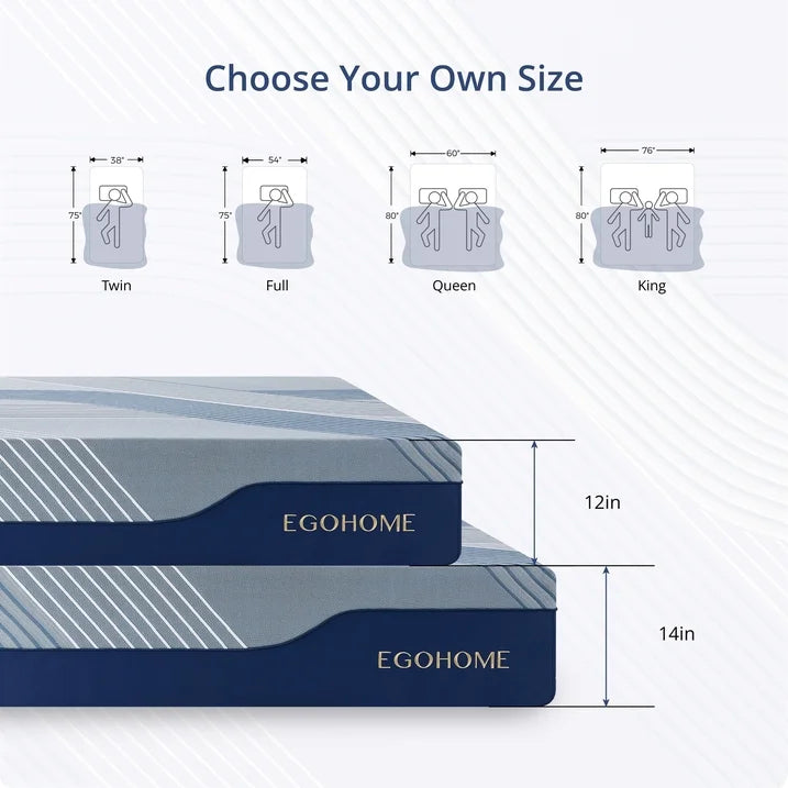 EGOHOME Ego Elysian 14 inch Hybrid Mattress, Full Size Memory Foam Mattress, Pocket Spring