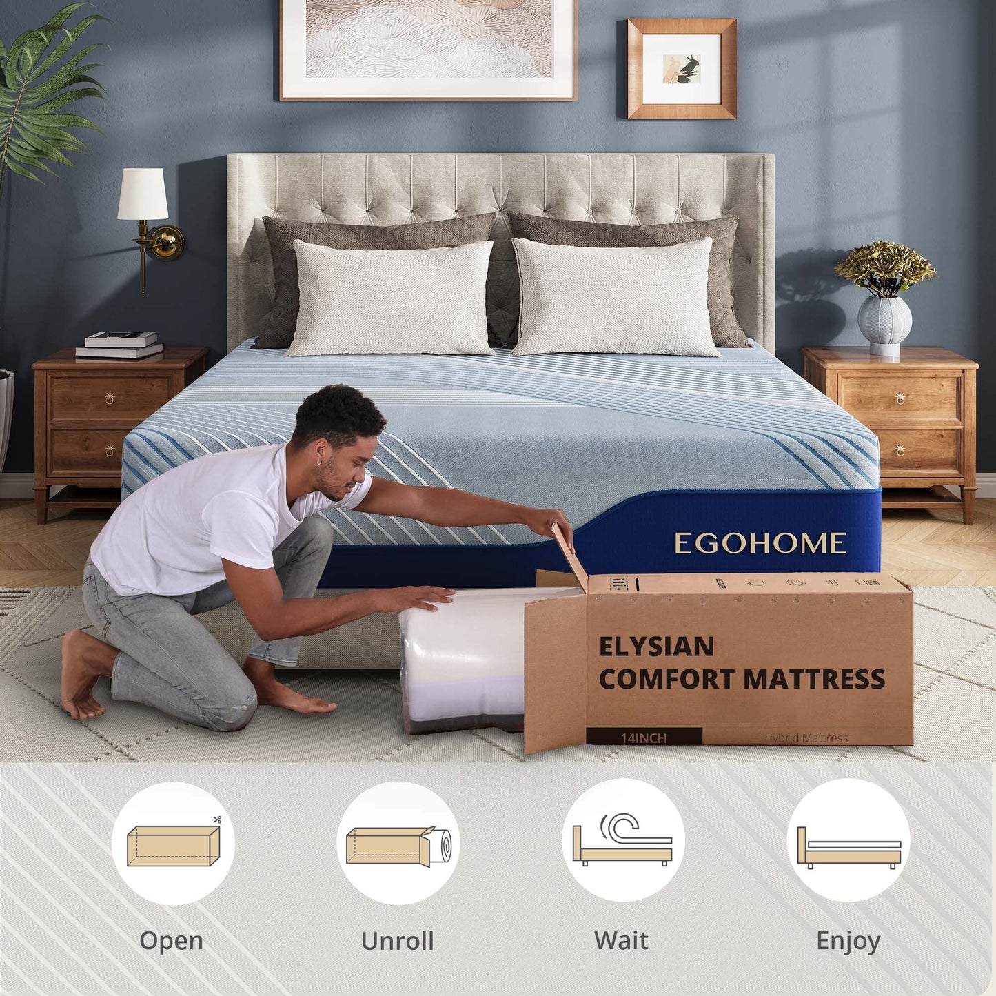 EGOHOME Elysian 14 inch Mattress, King Size Memory Foam Mattress