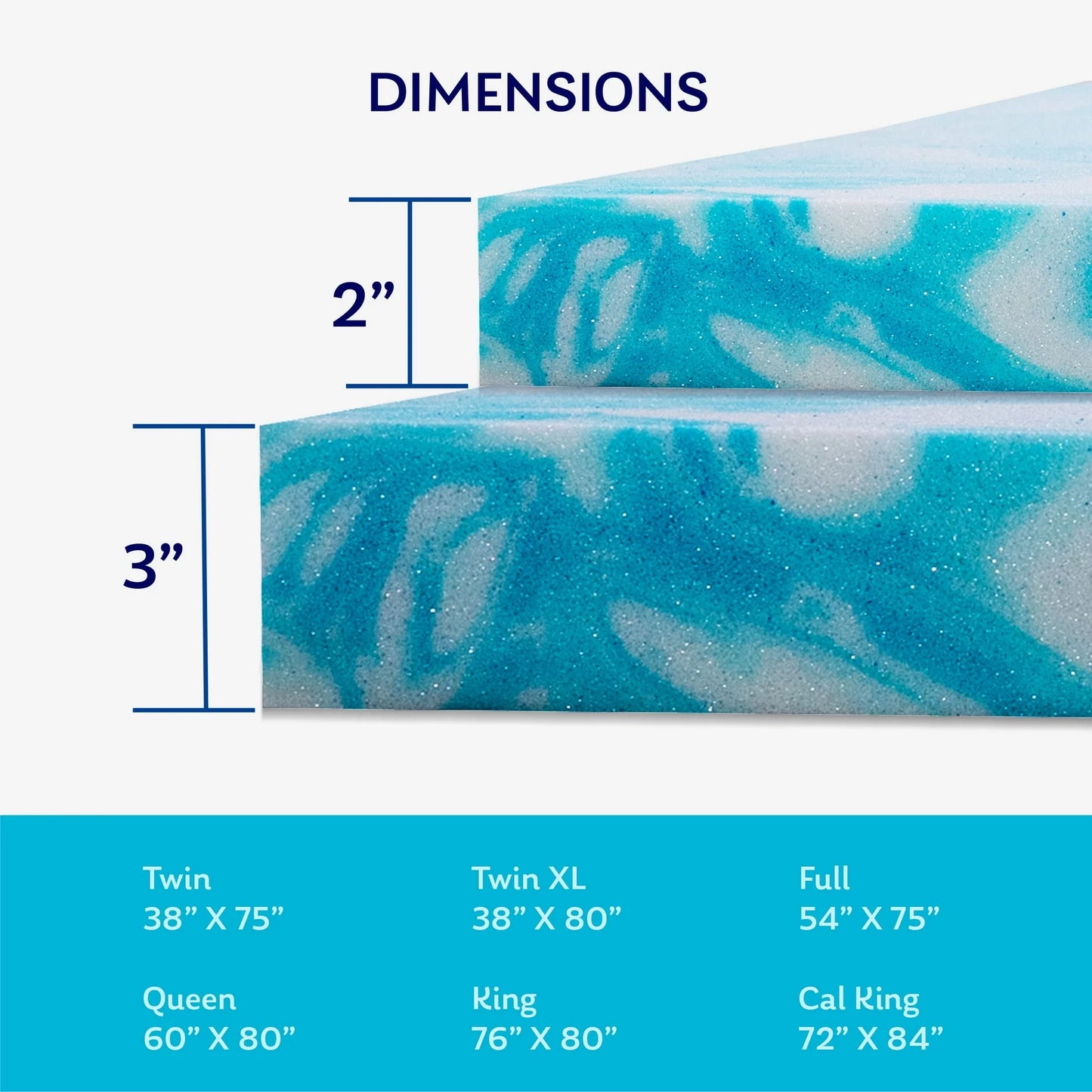 Arctus Mattress Toppers 4 Inch Gel Memory Foam Topper, Blue