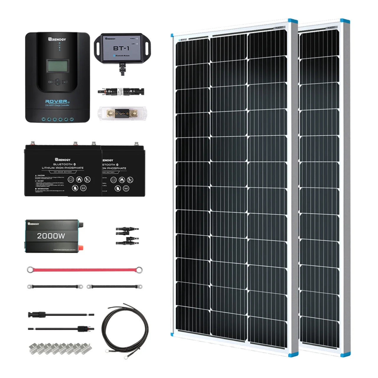 Renogy 200 Watt 12 Volt Monocrystalline Solar Panel, 30A PWM Charge Controller, Starter Kit for RV, Boats, Trailer, Camper, Marine, Off-Grid System