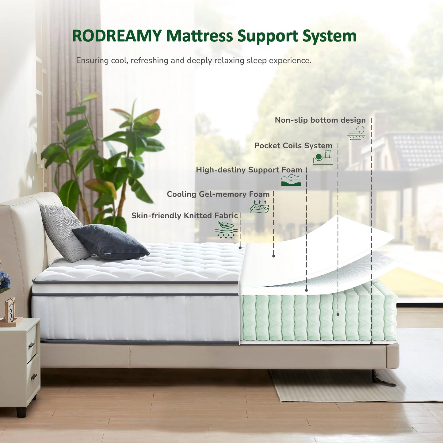 RODREAMY 12 inch Full Size Mattress Hybrid Mattresses in a Box with Pocket Springs, Pressure Relief, Breathable Comfort, Medium Firm, CertiPUR-US Certified