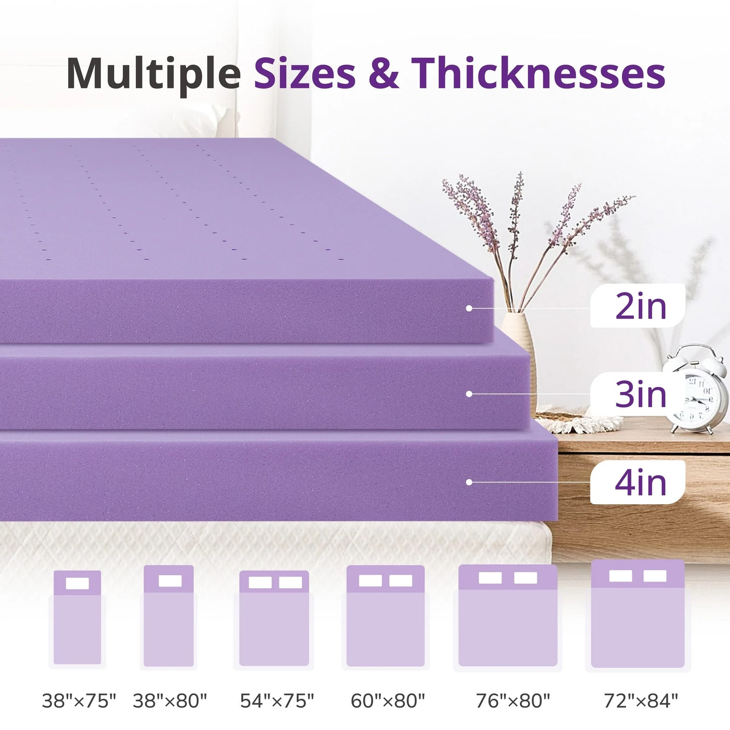 EGOHOME 4 inch Twin Mattress Topper, Memory Foam Pad with Lavender Gel