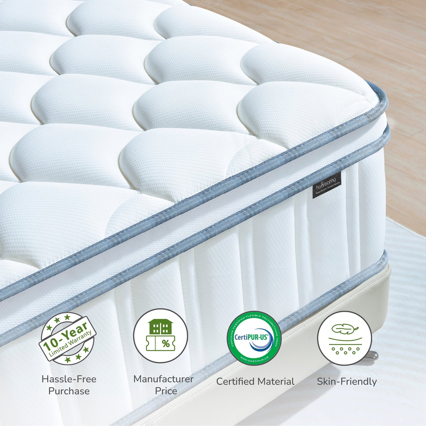 RODREAMY 12 inch Full Size Mattress Hybrid Mattresses in a Box with Pocket Springs, Pressure Relief, Breathable Comfort, Medium Firm, CertiPUR-US Certified
