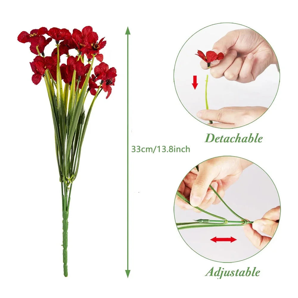 simeccom 24 Bundles Artificial Flowers Outdoor，Faux UV Resistant Fake Flowers Fake Plastic Plants Flower for Spring Summer Decoration for Outside Home Patio Garden Decor，Red