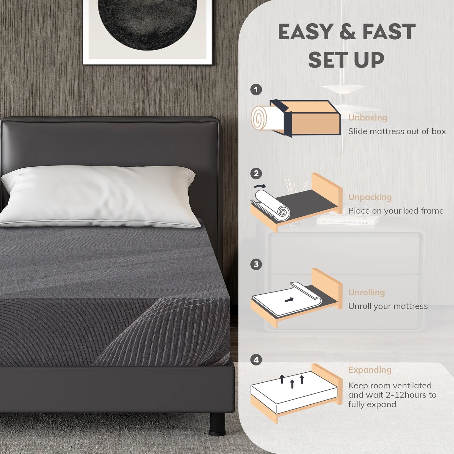 TechForma 10 inch Gel Memory Foam Mattress, King Mattress for Cool Sleep, Medium